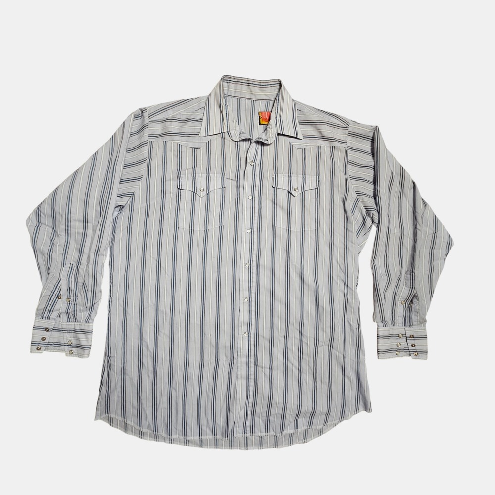 Vintage Panhandle Slim Striped Pearl Snap Long Sleeve Western Shirt 18-37 Cowboy